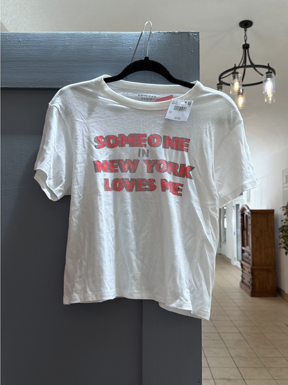 American Eagle Outfitters White Tee with Pink Graphic